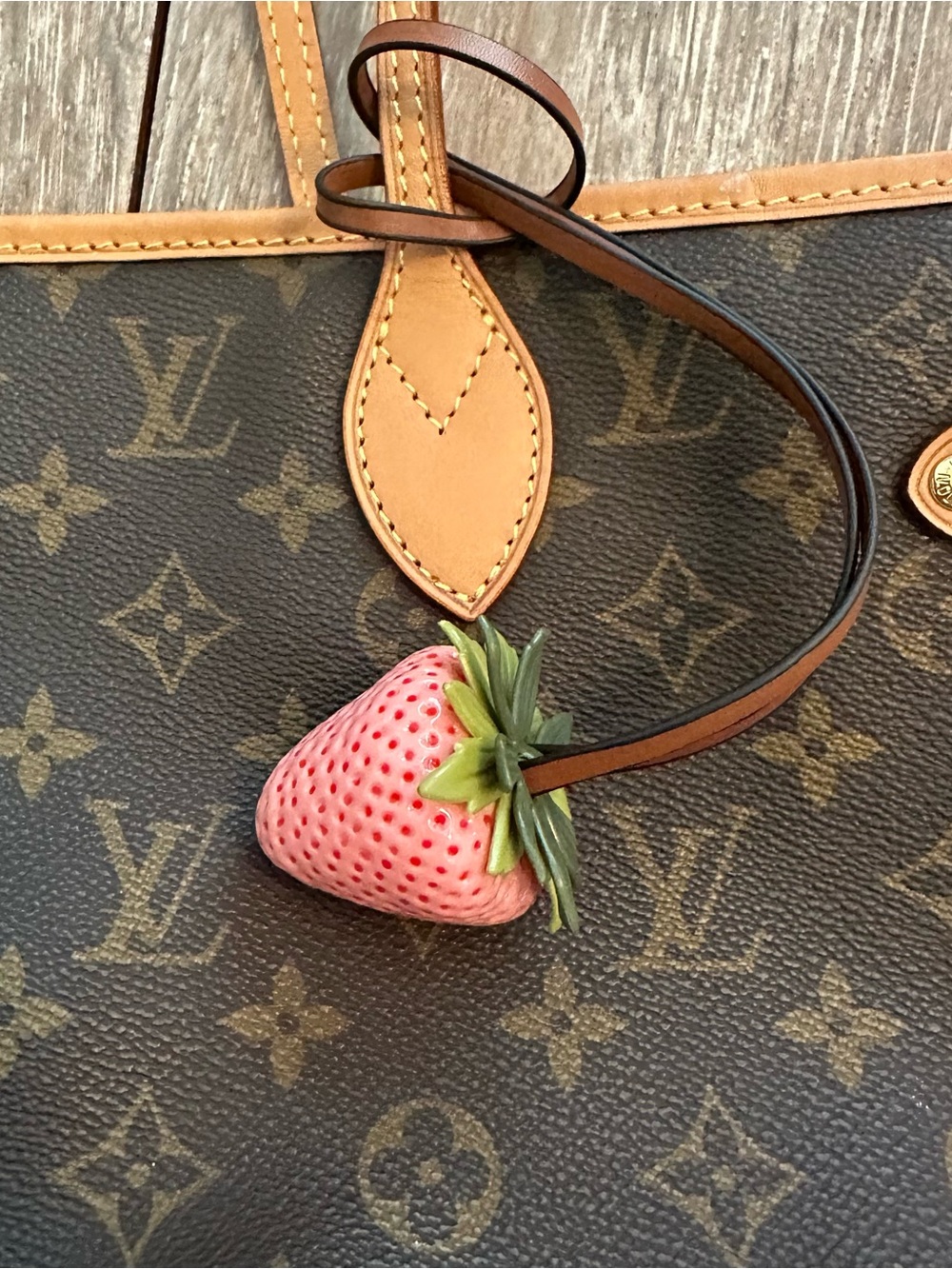 New Pink Strawberry leather bag or backpack Charm